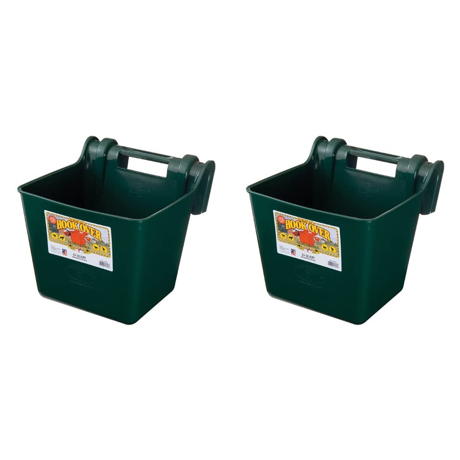 Little Giant Heavy Duty 15 Quart Mountable Plastic Hook Feeder, Green (2 Pack) - VMInnovations
