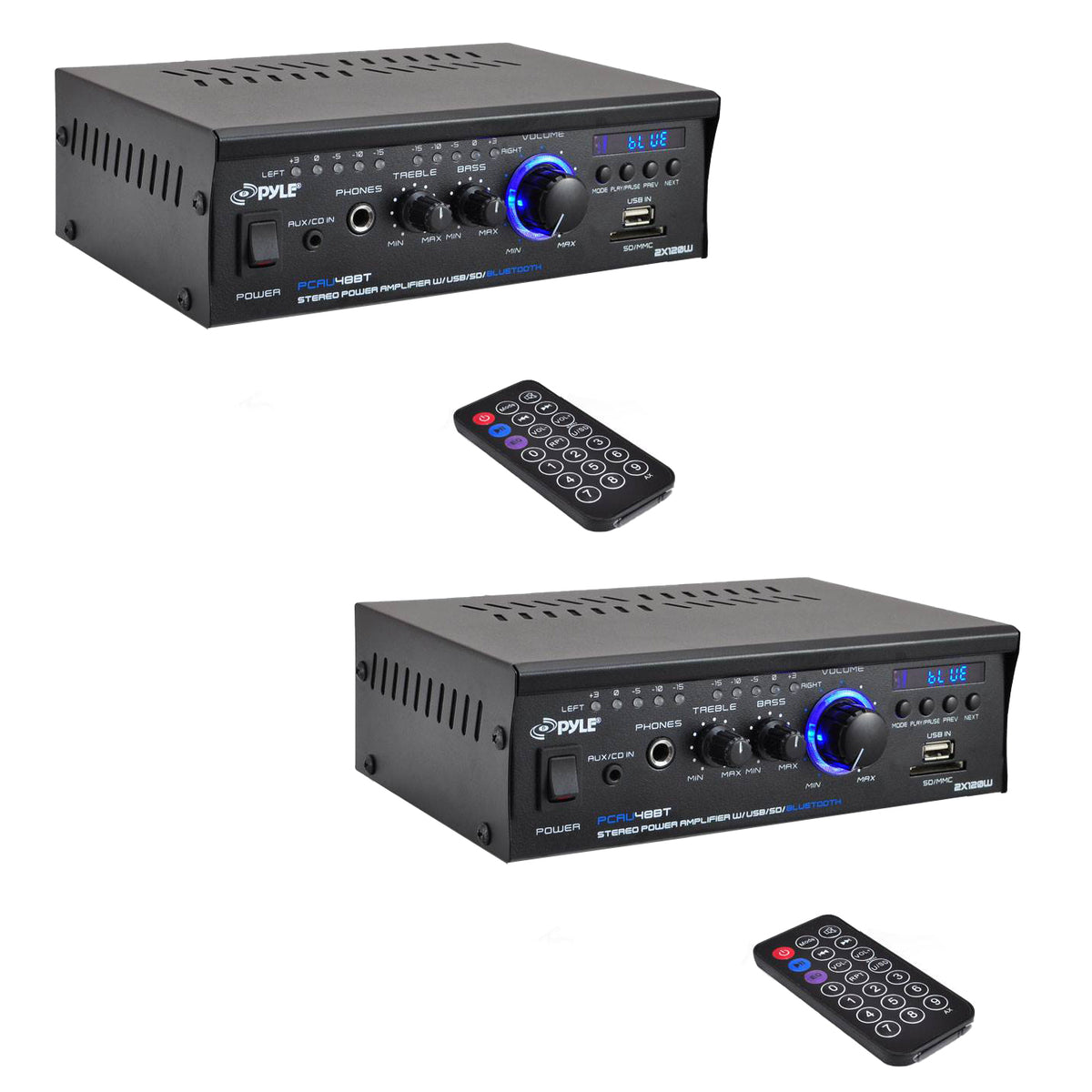 Pyle PCAU48BT Mini Blues Series 2 Channel Bluetooth Amplifier Stereo (2 Pack)