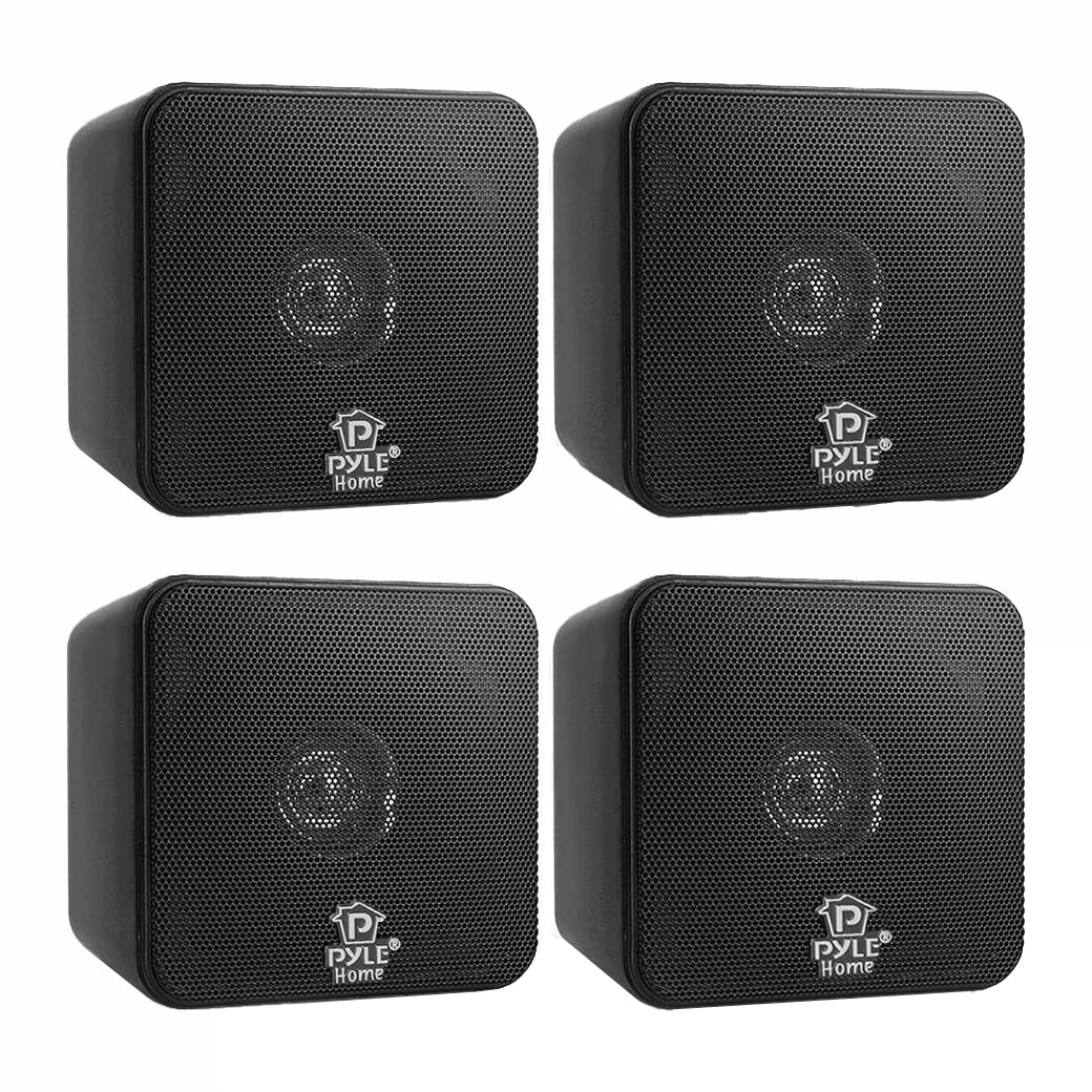 Pyle PCB4BK 4 Inch 200W Mini Cube Bookshelf Stereo Speakers, Black (4 Speakers) - VMInnovations
