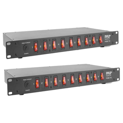 Pyle PDBC70 15 Amp Rack Mountable 9 Outlet Power Strip Surge Protector (2 Pack)