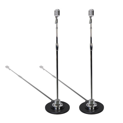 Pyle PDMICR70SL Retro Vintage Style Microphone and Swing Stand, Silver (2 Pack)