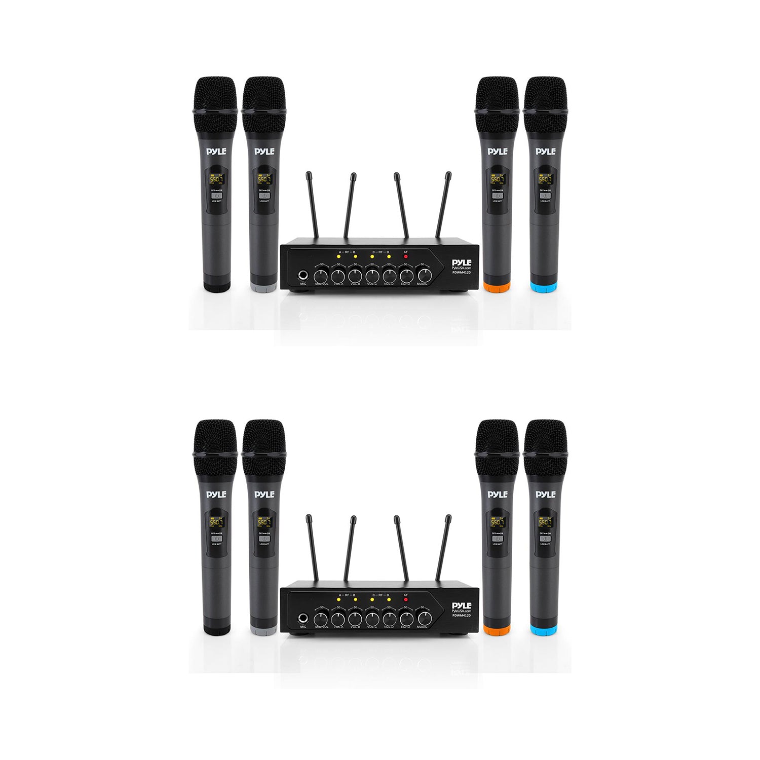 Pyle Wireless Microphone System Set w/ Bluetooth Receiver Base & 4 Mics (2 Pack)
