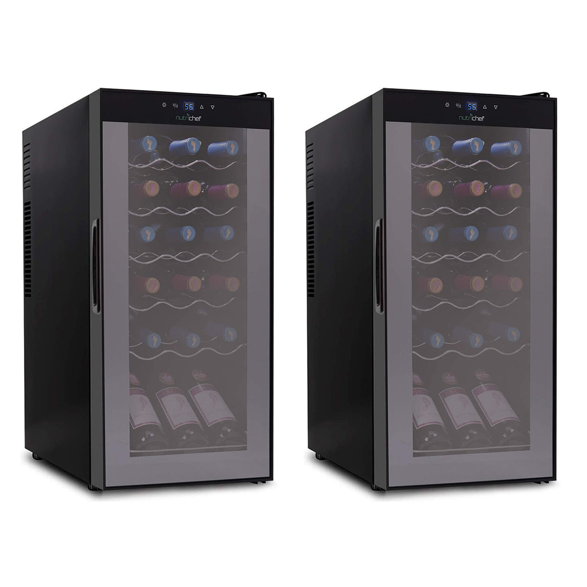 NutriChef Digital 18 Bottle Thermoelectric Wine Chiller Cooler, Black (2 Pack)