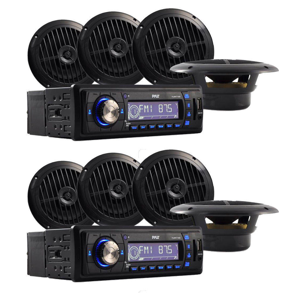 Pyle PLMRKT14BK Marine Receiver Stereo System (2 Pack) with 8 6.5 Inch Speakers