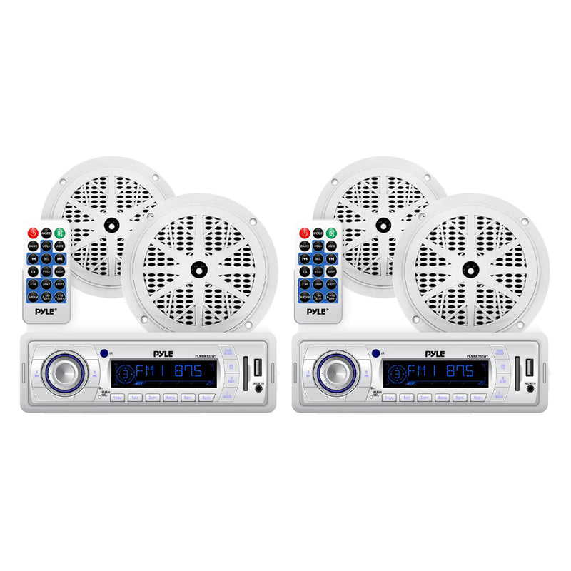 Pyle PLMRKT32WT Marine Receiver Stereo System with 2 Speakers, White (2 Pack)