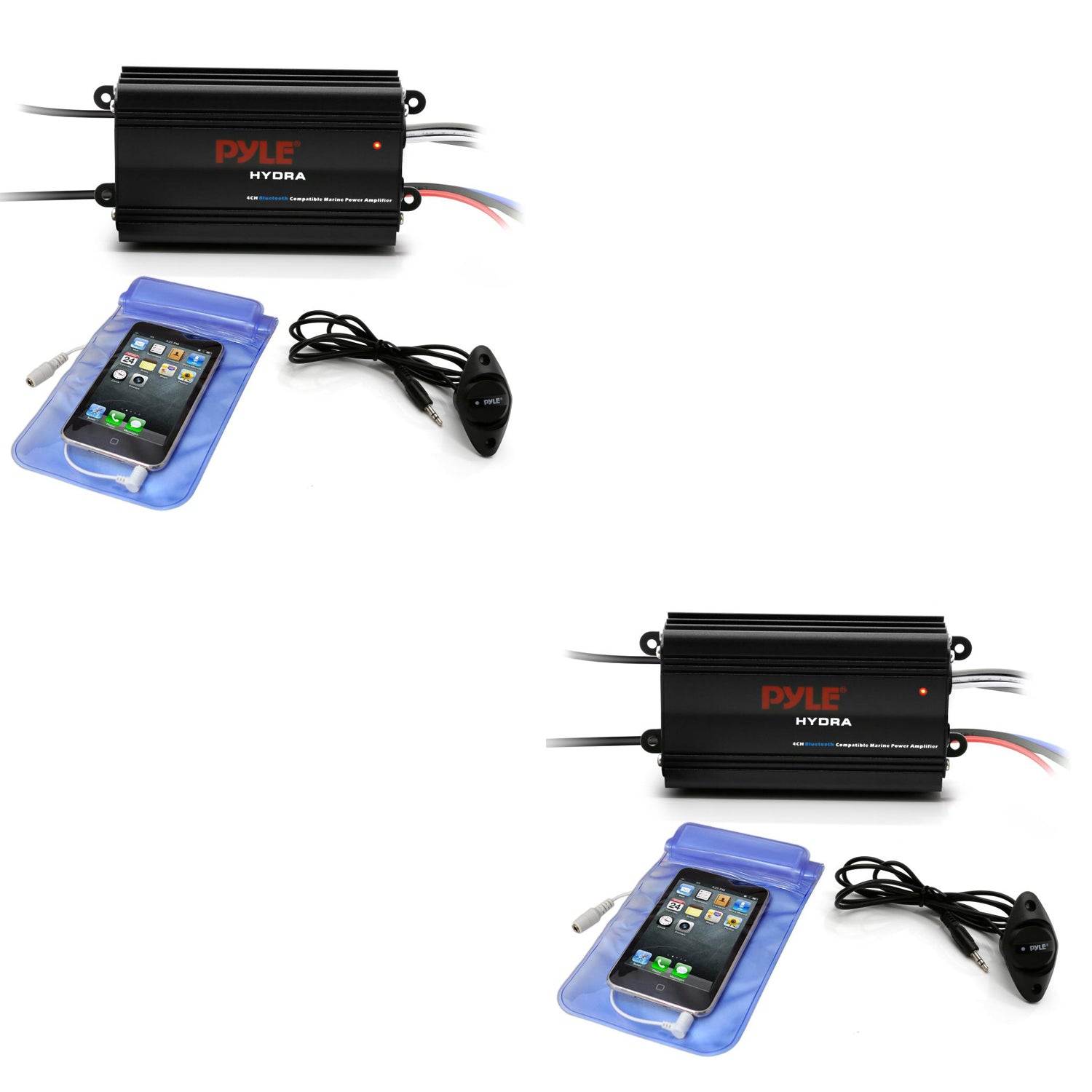 Pyle Waterproof Bluetooth 200 W 4 Channel Marine Power Audio Amplifier (2 Pack)