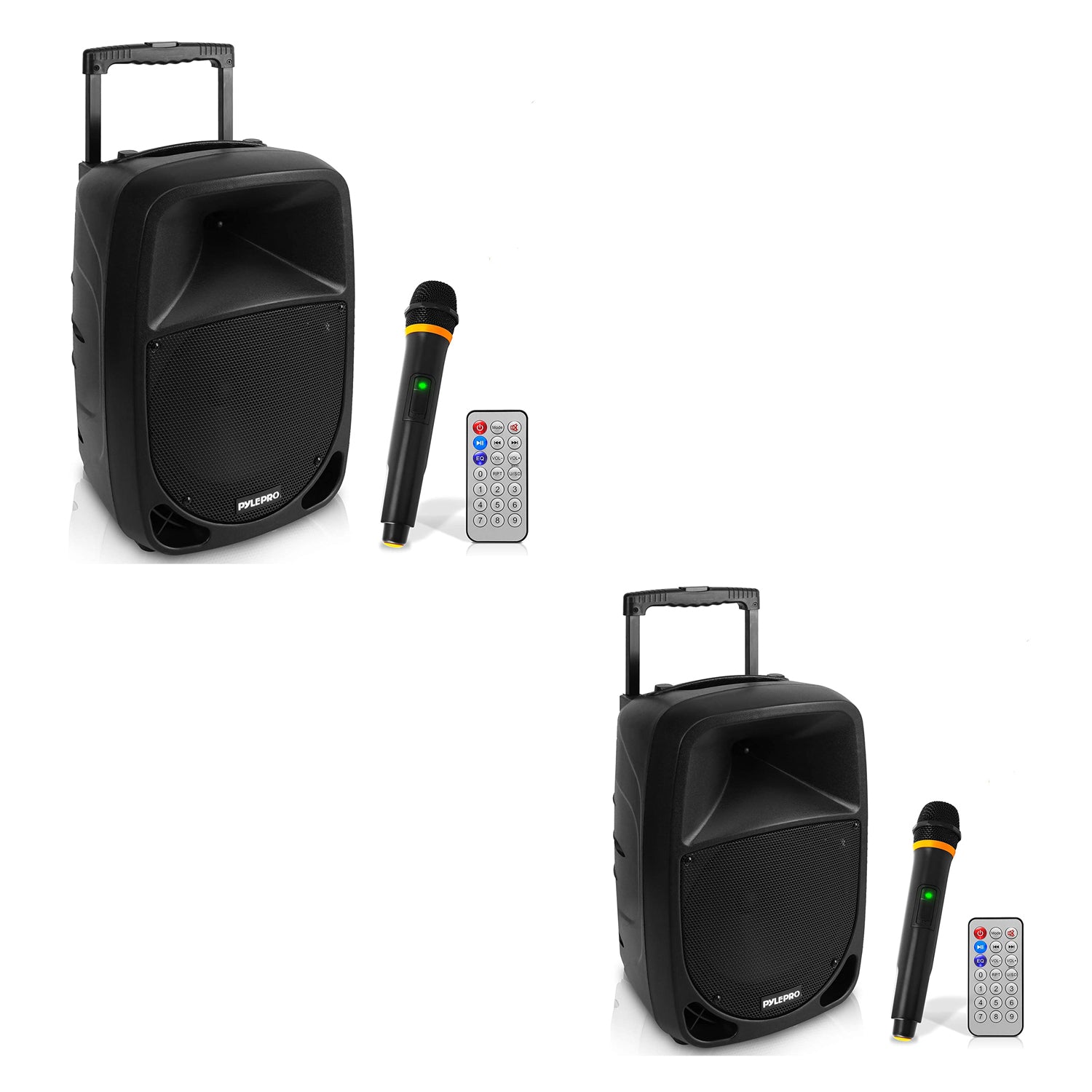 Pyle PSBT105A 1000W 10 Inch Bluetooth Portable Stereo Karaoke Speaker with UHF Wireless Microphone and Built In Rechargeable Battery (2 Pack) - VMInnovations