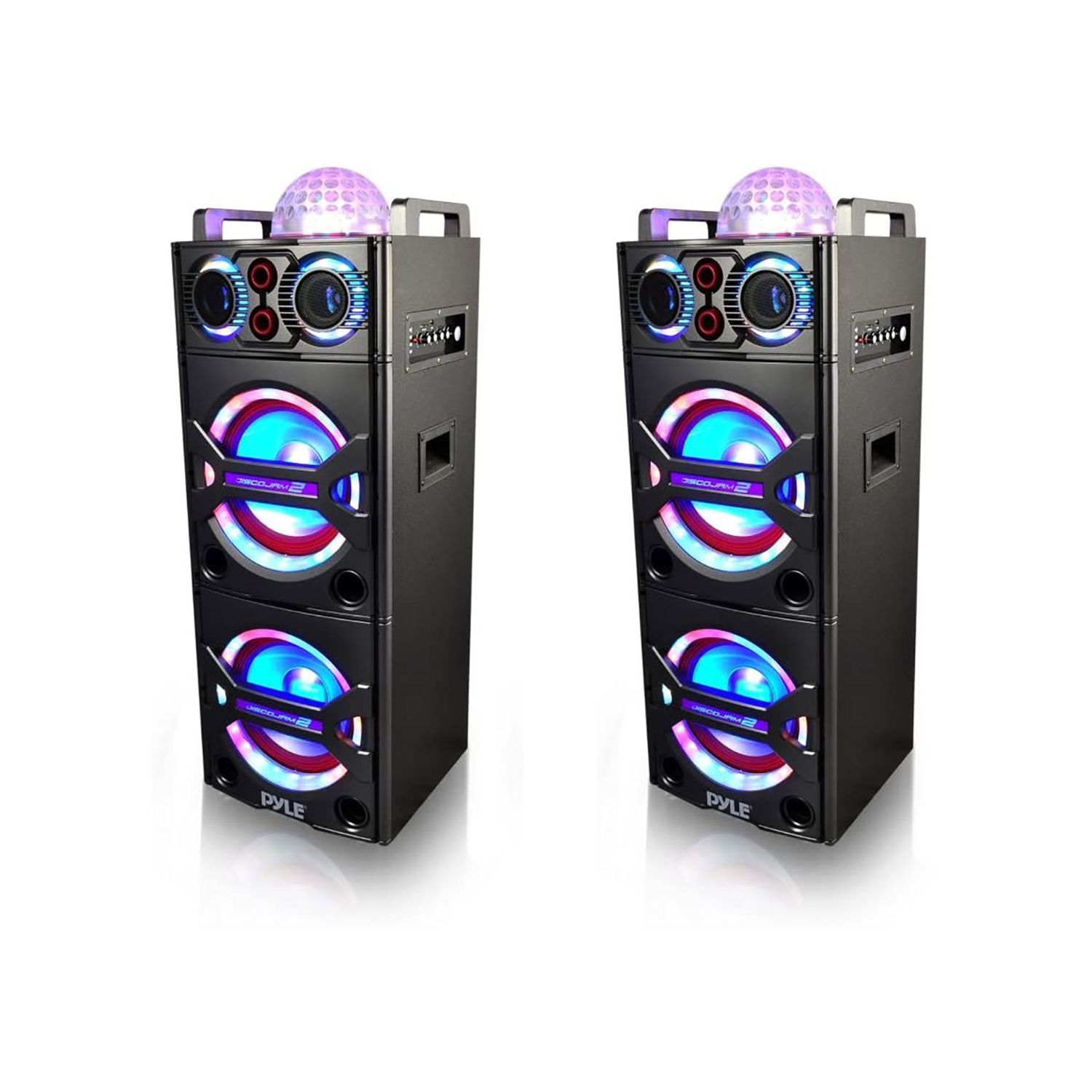 Pyle 2 x PSUFM1043BT Portable Bluetooth Speaker System with LED Lights (2 Pack)