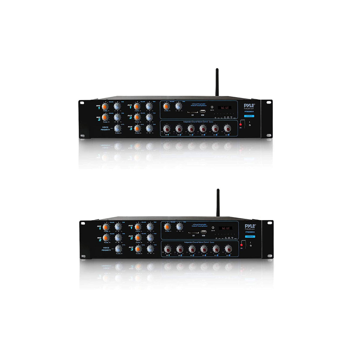 Pyle PT6000CH Bluetooth Home Audio 4200 Watt 6 Channel Stereo Receiver (2 Pack)