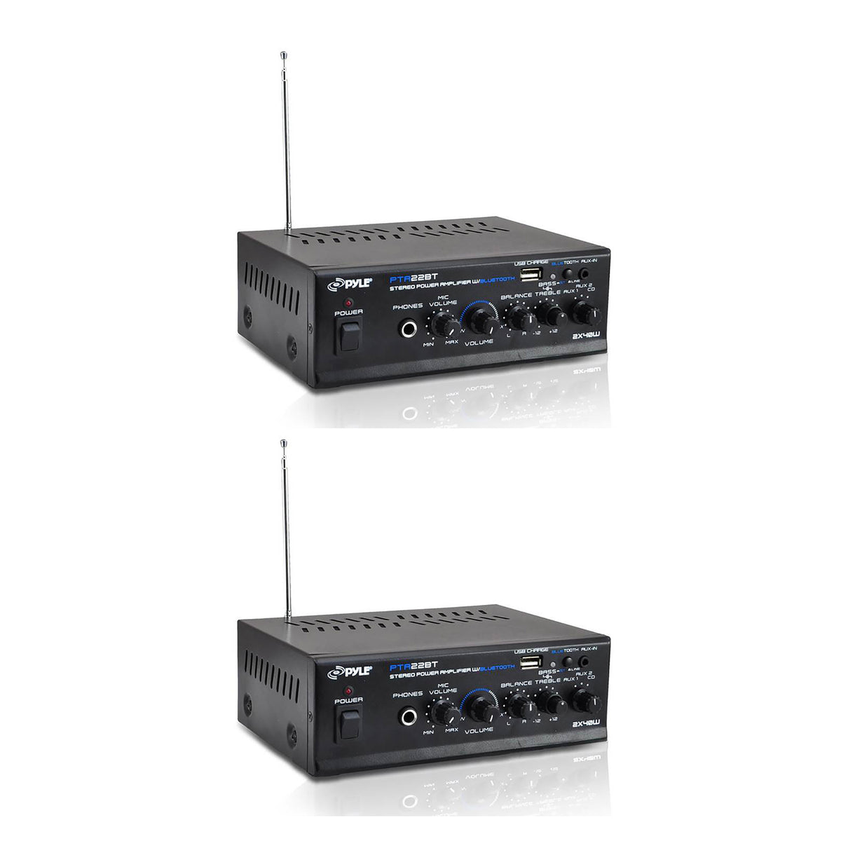Pyle Mini Bluetooth Home Audio 80 W 2 Channel Amplifier Stereo Receiver (2 Pack)