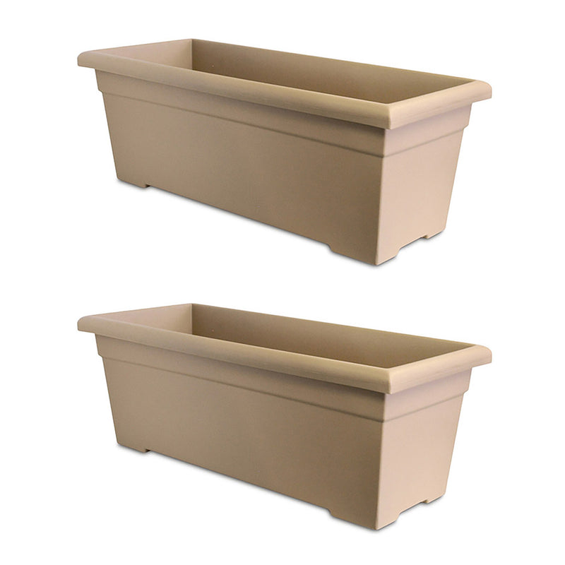 Akro Mils 28x6x12.28 In Outdoor Plastic Romana Planter Box, Sandstone Tan (2 Pk)