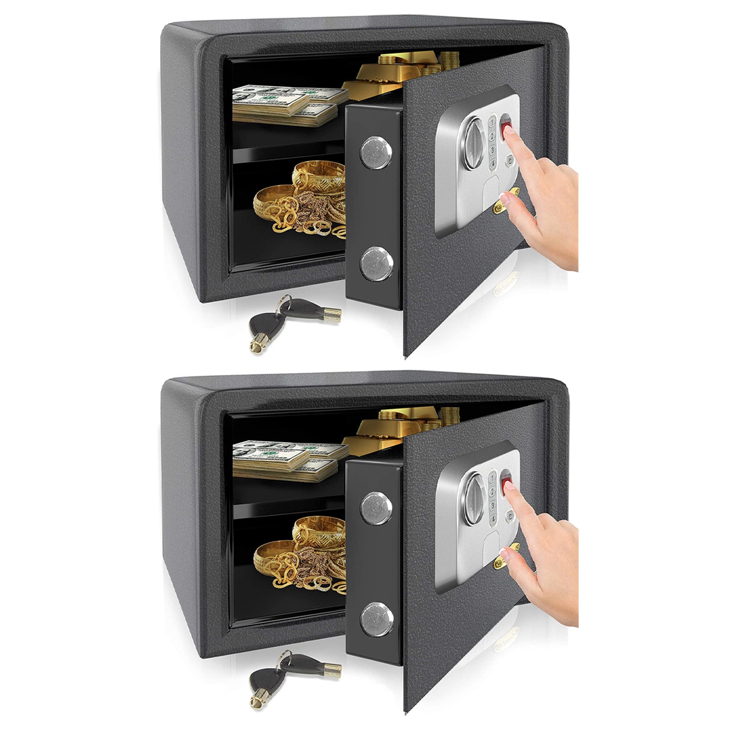 SereneLife SLSFE18FP Electronic Fingerprint Combination Safe Box, Black (2 Pack)