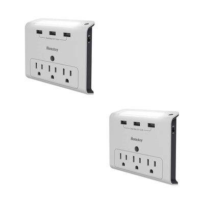 Huntkey Wall Mount Outlet with 3 2.1 Amp USB Ports and Outlets, Gray (2 Pack)