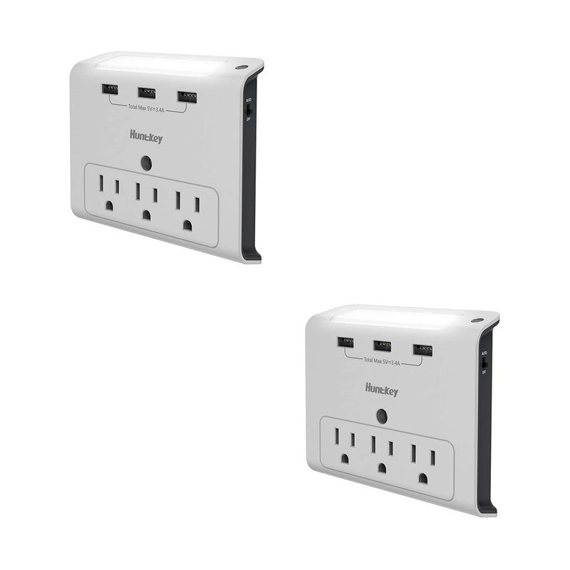 Huntkey Wall Mount Outlet with 3 2.1 Amp USB Ports and Outlets, Gray (2 Pack)
