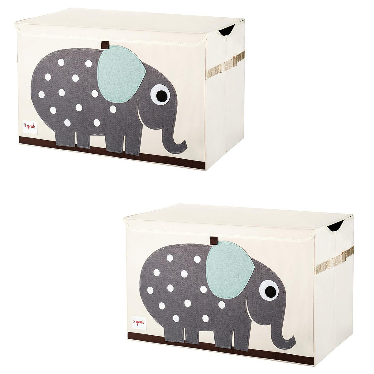 3 Sprouts Collapsible Toy Chest Storage Bin for Kids Playroom, Elephant (2 Pack)