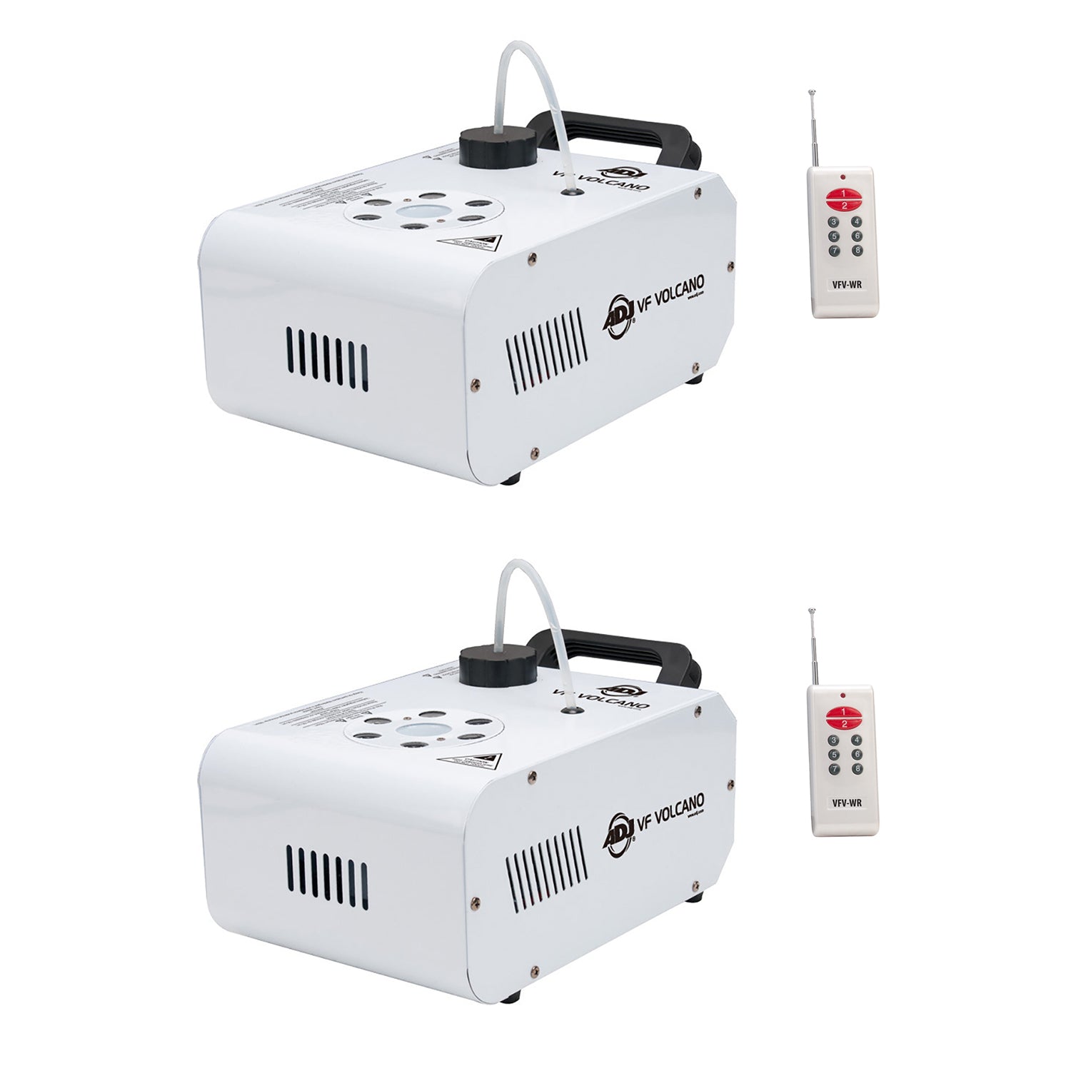 ADJ VF Volcano Fog Machine w/ 6 x 3W RGB LED Lighting w/ Remote, White (2 Pack)