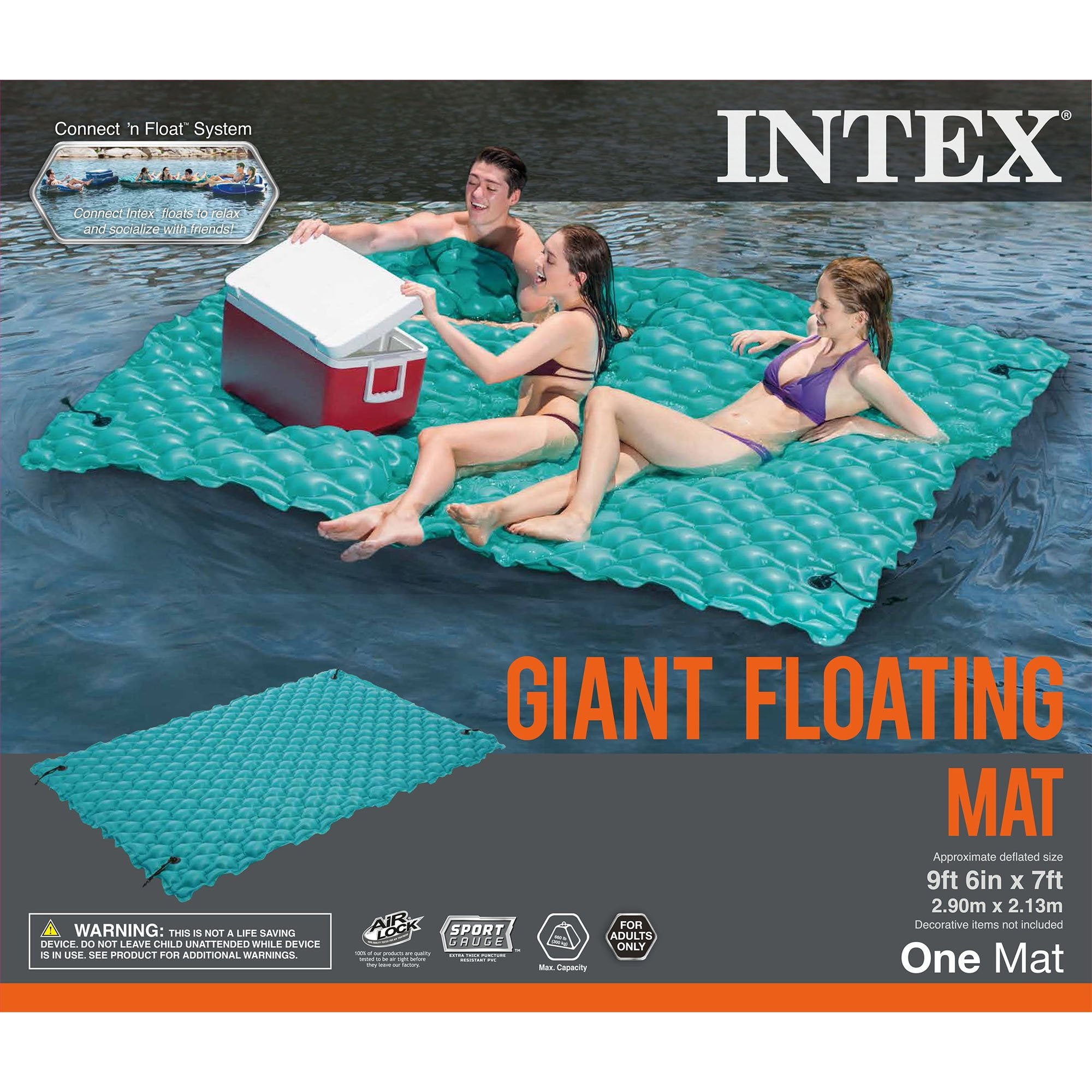 Intex Giant Inflatable Floating Water Pool Lake Mat Platform Pad, Teal (4 Pack) - VMInnovations
