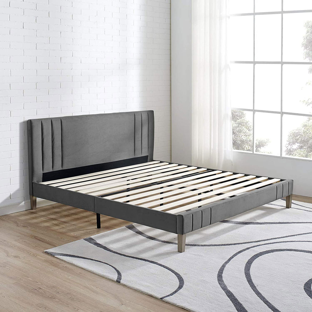Classic Brands Chicago Tufted Upholstered Platform Bed Frame, King, Dark Grey