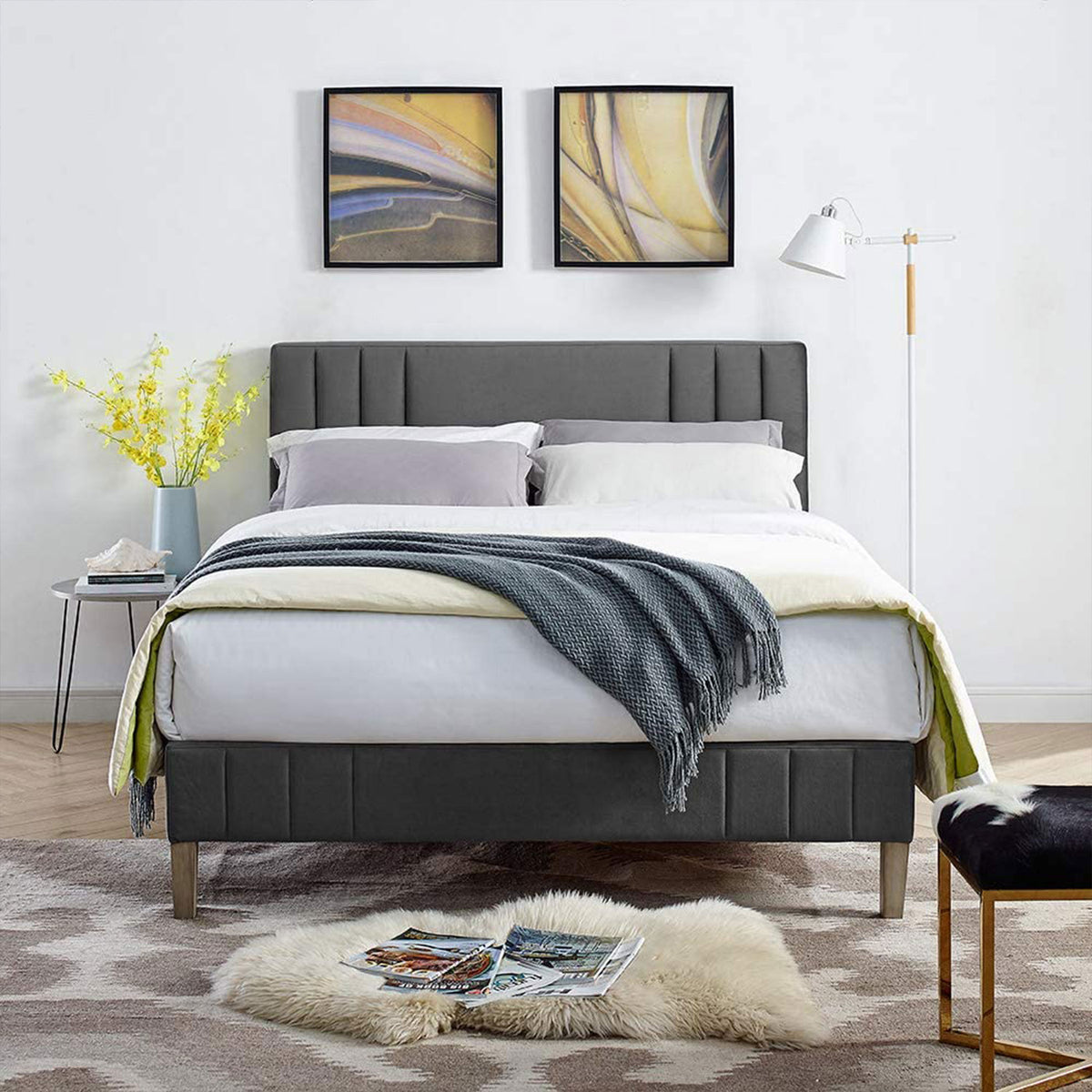 Classic Brands Chicago Tufted Upholstered Platform Bed Frame, Full, Dark Grey
