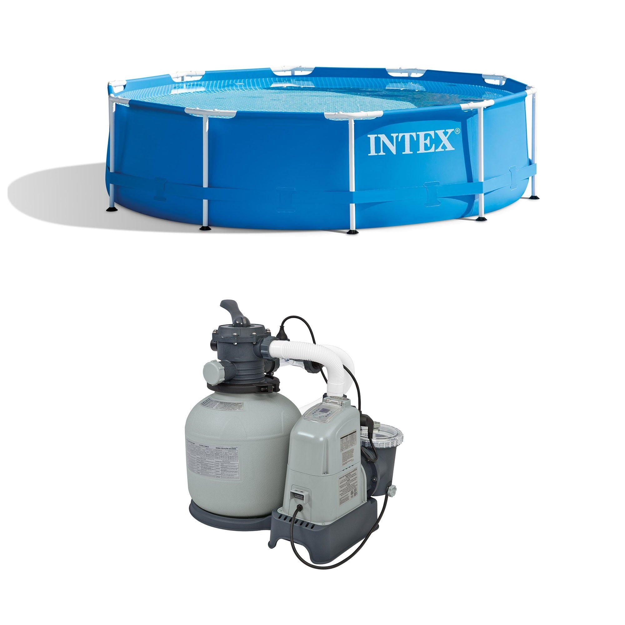 Intex 10'x30" Frame Above Ground Pool & 1600 GPH Saltwater System & Sand Pump