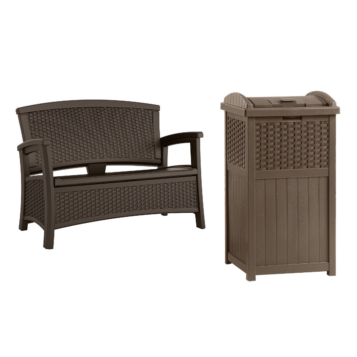 Suncast Loveseat with Storage Area & Trash Hideaway 33 Gallon Capacity Container