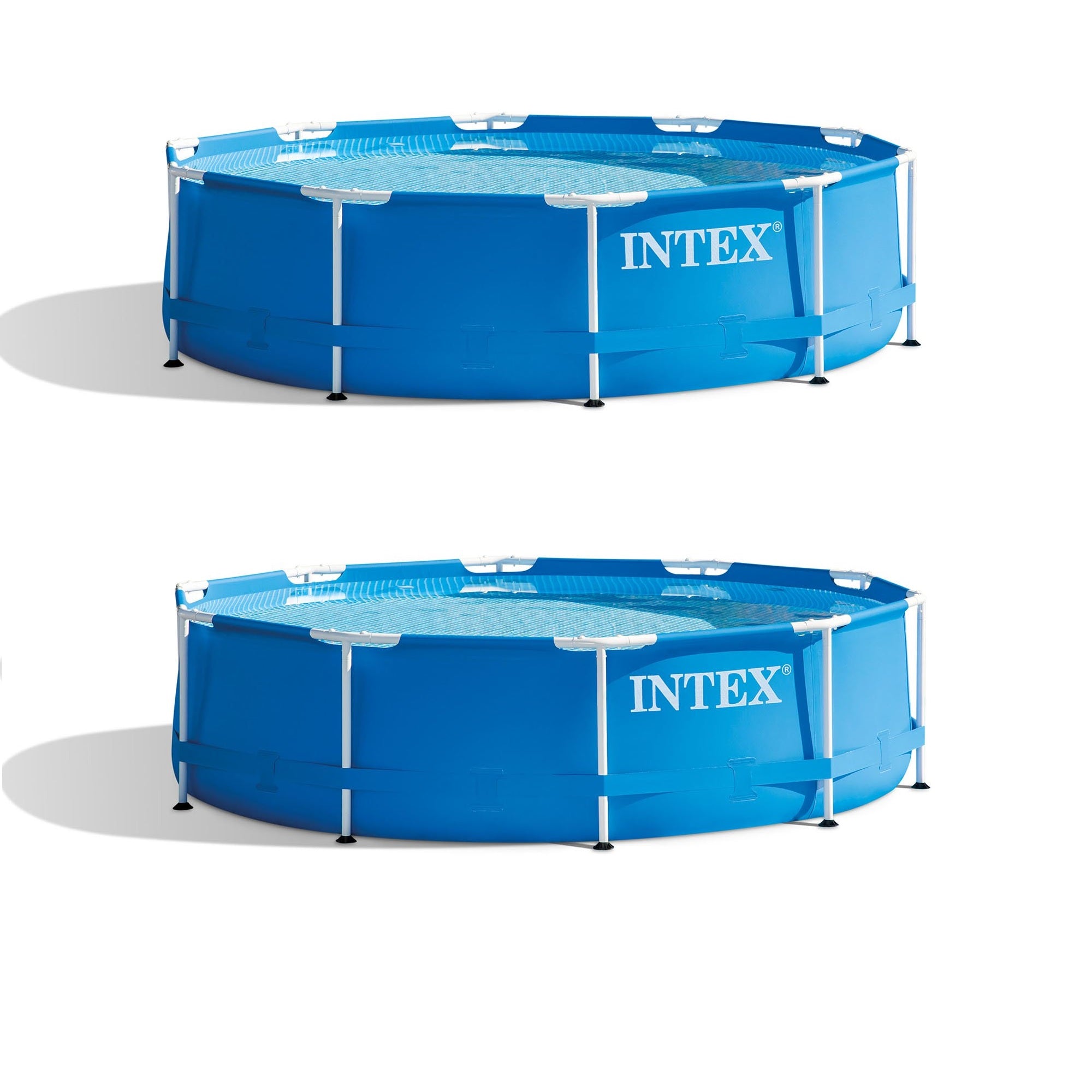 Intex 10' x 30" Round Metal Frame Above Ground Swimming Pool, Blue (2 Pack)