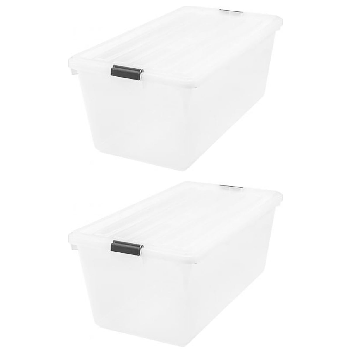 IRIS USA Large 91 Qt Buckle Down Storage Caddy Bin Tote Container w/ Lid (2 PK)