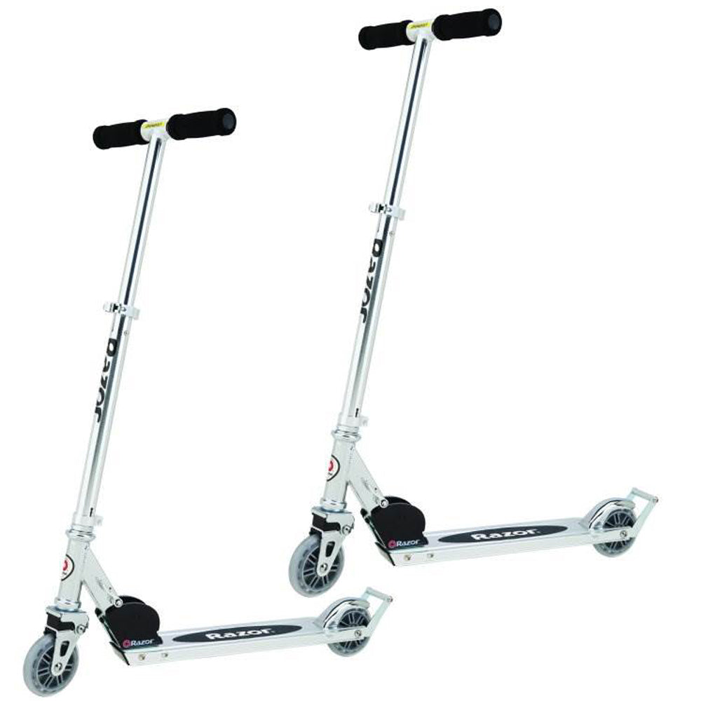Razor A2 Kids Folding Portable Kick Push Scooter with Wheelie Bar, Silver (2 Pack)