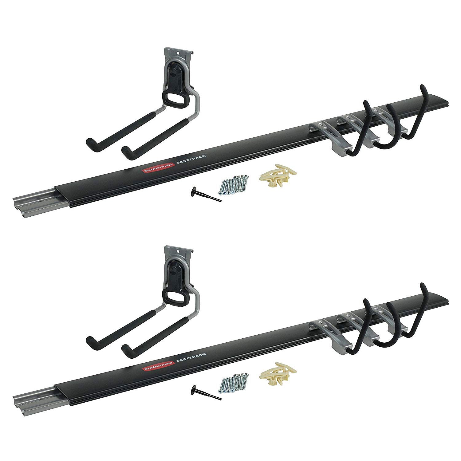 Rubbermaid FastTrack Garage Storage System 5 Piece Rail and Hook Kit (2 Pack) - VMInnovations