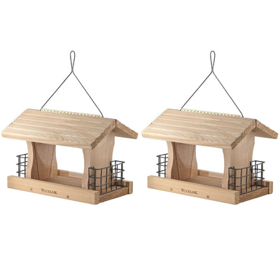 Woodlink Deluxe Cedar Wood Hanging Bird Feeder with Cable & Suet Cages (2 Pack)