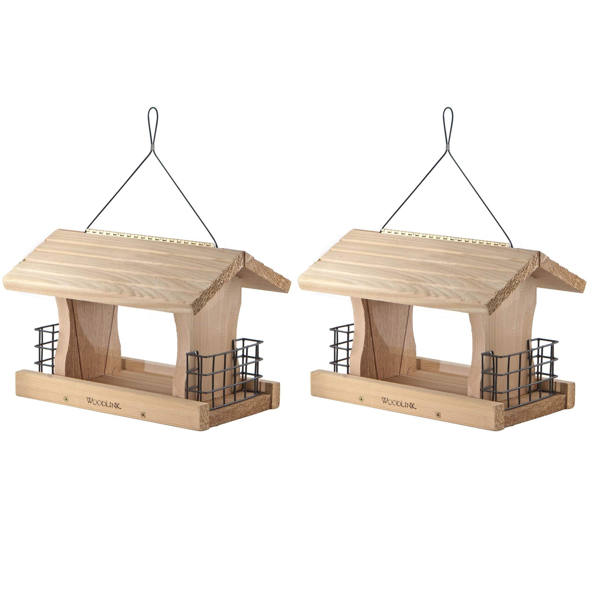 Woodlink Deluxe Cedar Wood Hanging Bird Feeder with Cable & Suet Cages (2 Pack)