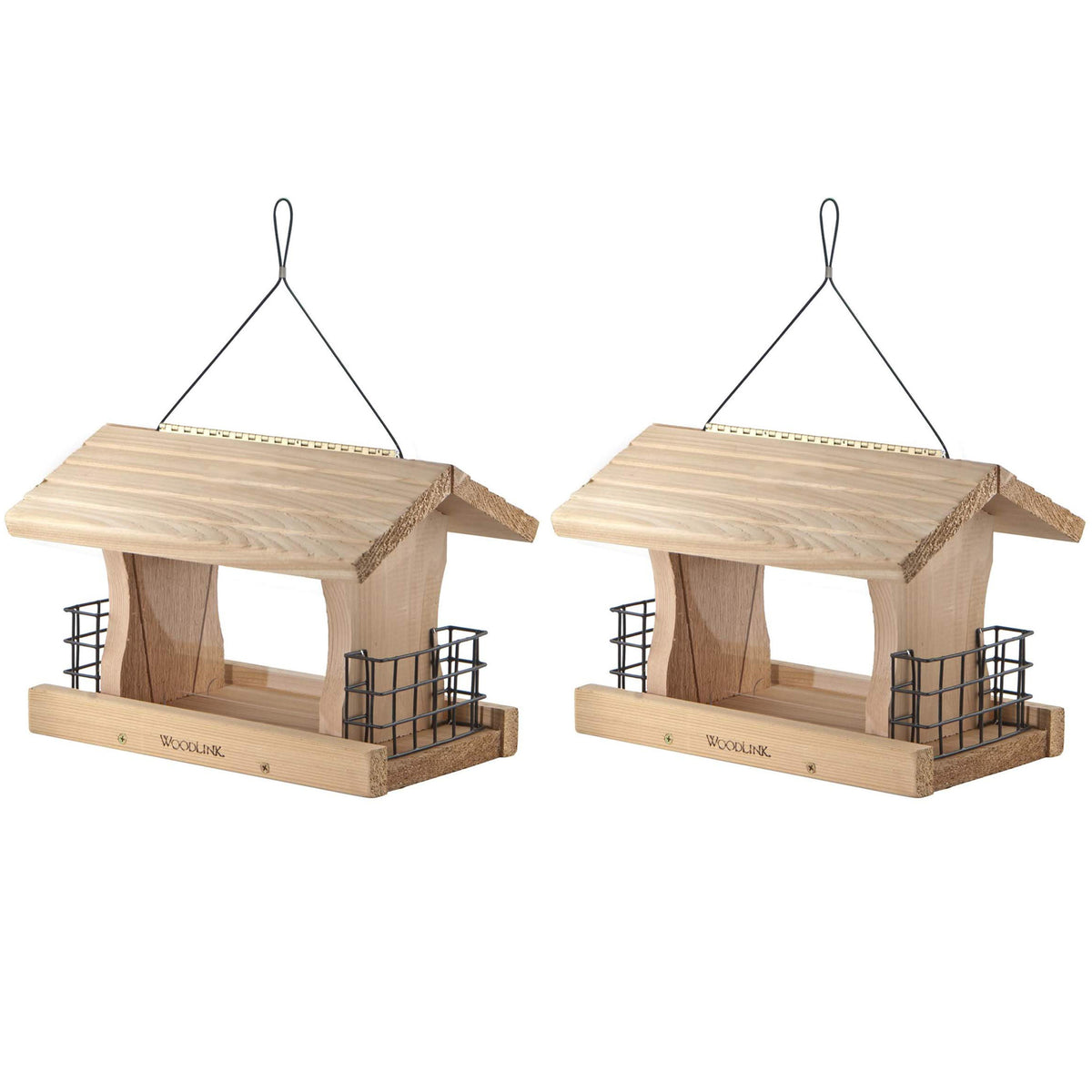 Woodlink Deluxe Cedar Wood Hanging Bird Feeder with Cable & Suet Cages (2 Pack)
