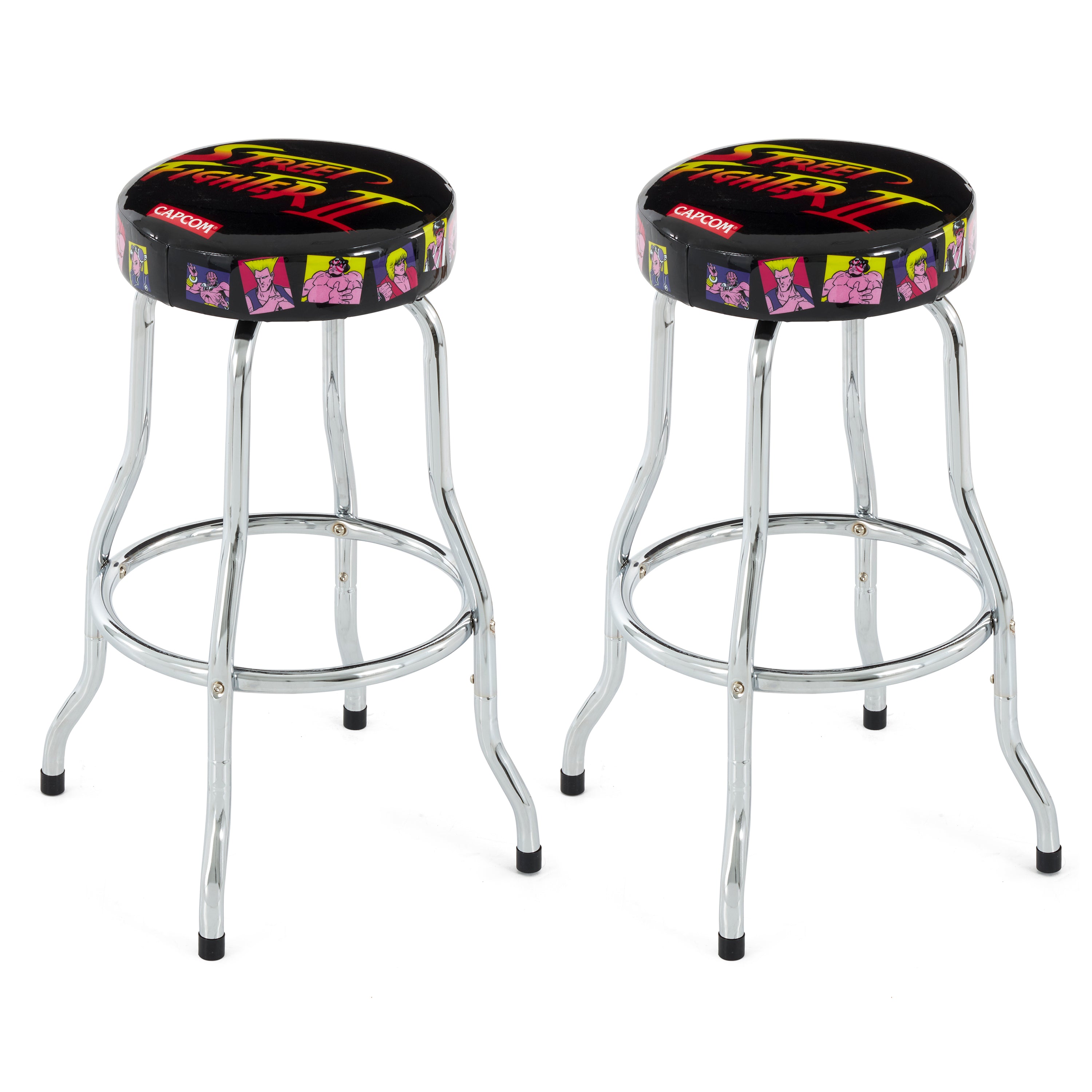 Arcade1UP Street Fighter II Adjustable Height Steel Padded Arcade Stool, 2 Pack