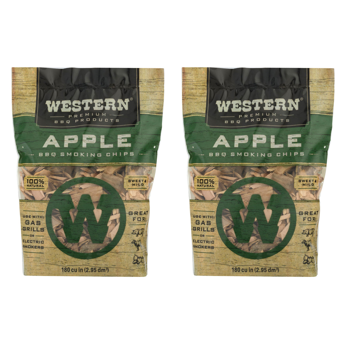 Western BBQ 180 Cu In Premium Apple Wood BBQ Grill/Smoker Cooking Chips (2 Pack)