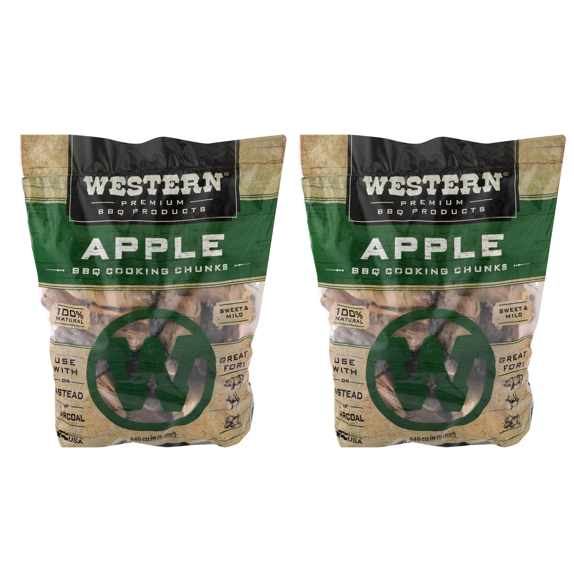 Western BBQ 549 Cu In Premium Apple Wood BBQ Grill/Smoker Cooking Chips (2 Pack)