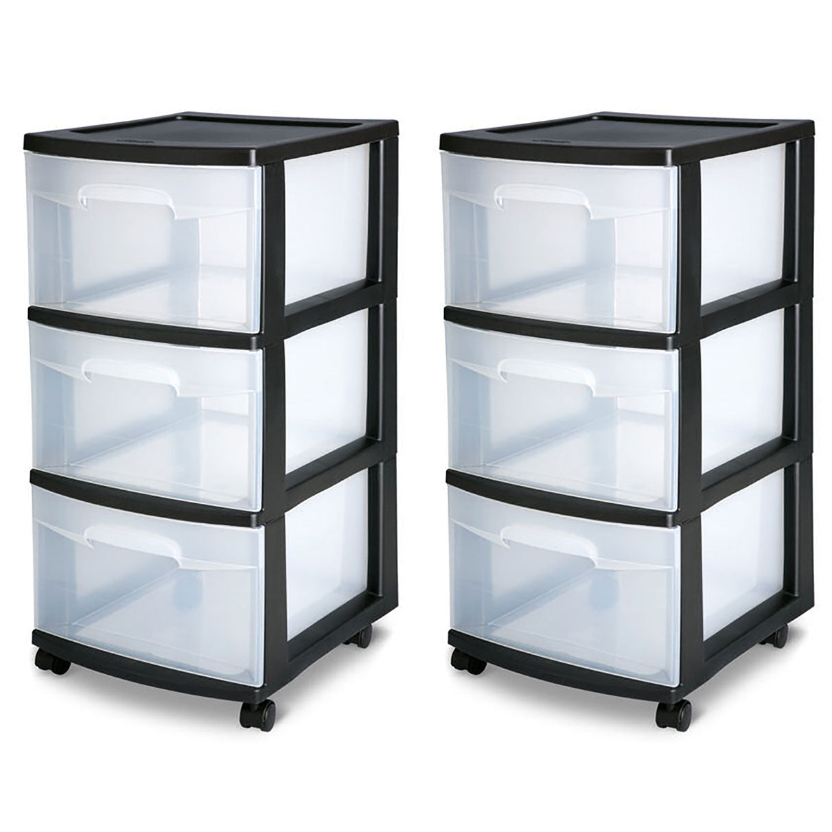 Sterilite 3 Drawer Rolling Caster Wheel Home Organizer Storage Cart (2 Pack)