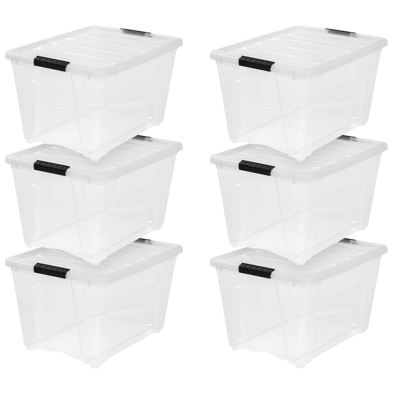 IRIS 53 Quart Stack & Pull Storage Container Tote Box with Lid, Clear (6 Pack)