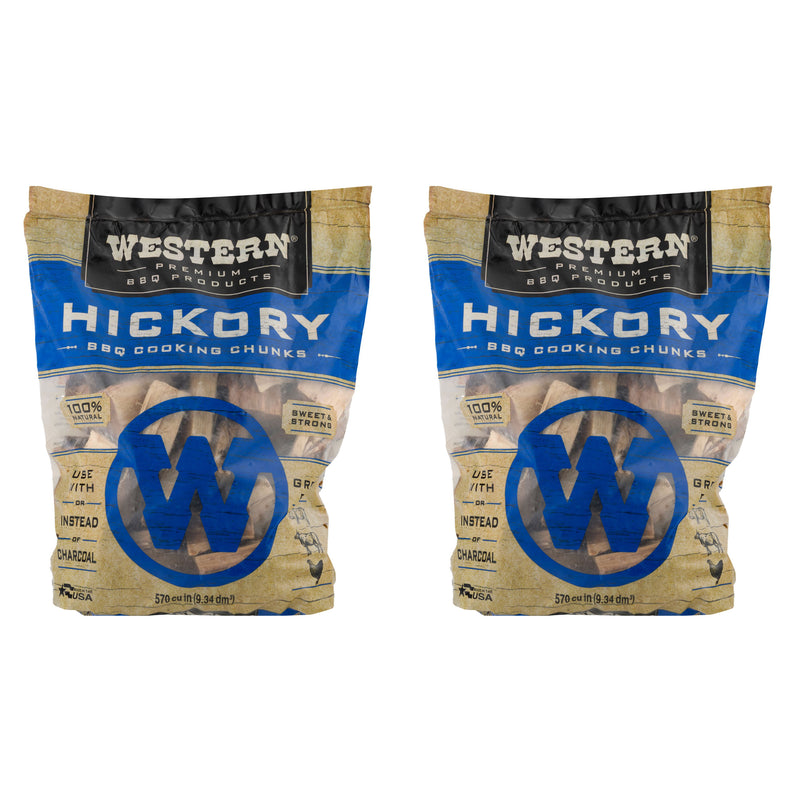 Western Premium BBQ 570 Cu In Hickory Barbecue Grill Cooking Wood Chunks(2 Pack)