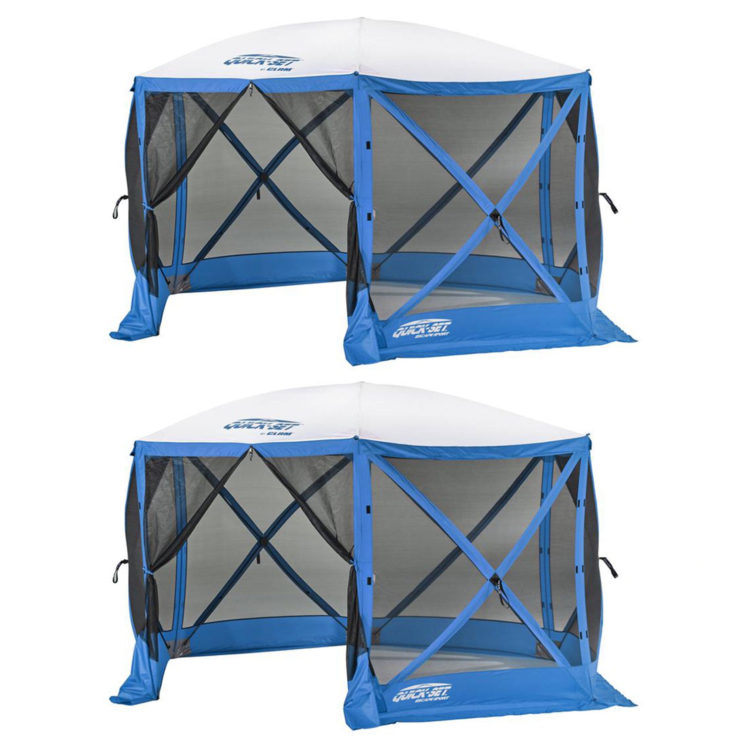 Clam Quick Set Escape Sport Pop Up Canopy Tailgate Tent, Blue/White (2 Pack)
