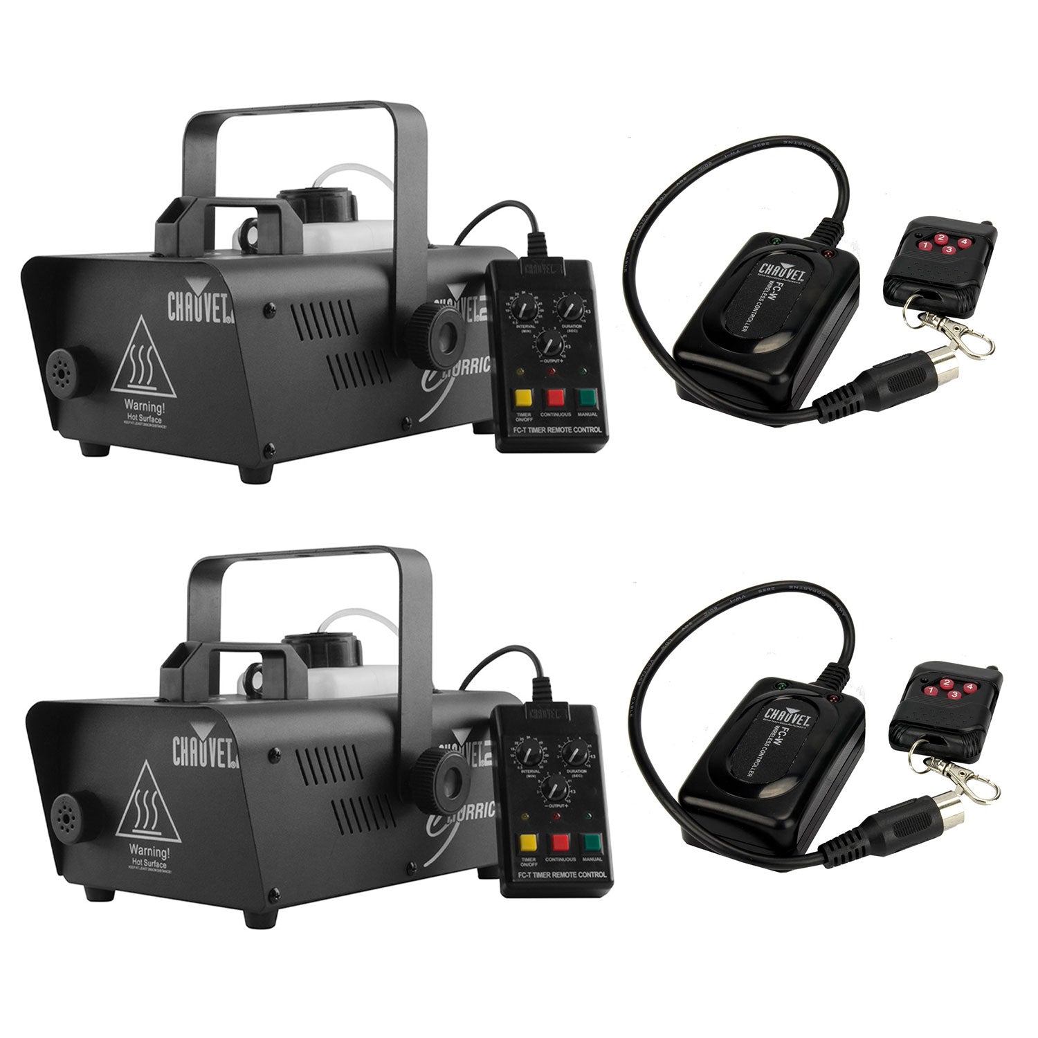 CHAUVET DJ Hurricane 1600 2.4L Fog Machine (2 Pack) + Wireless Remote (2 Pack)