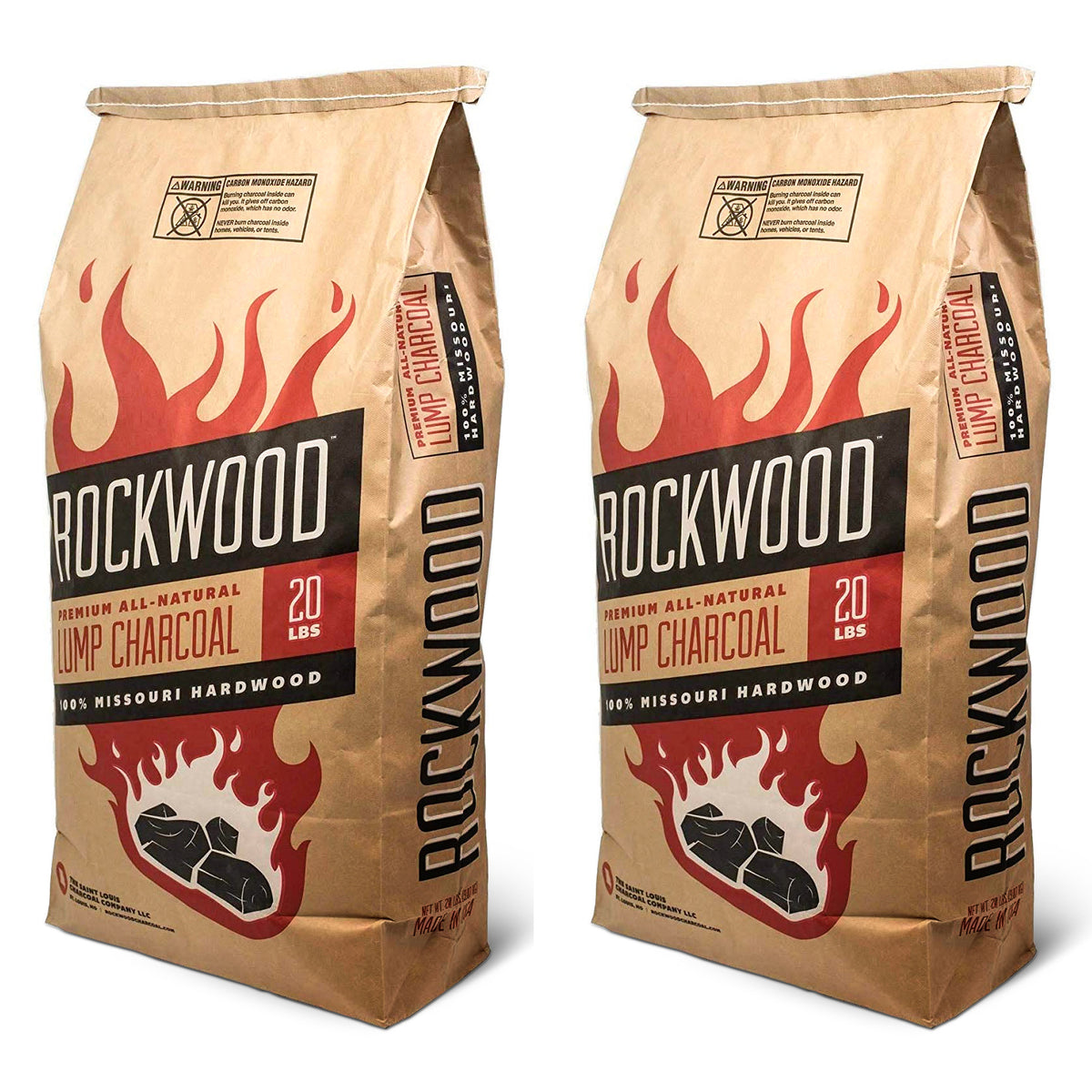 Rockwood 20 Pound All Natural Hardwood Grill Smoker Lump Charcoal Bag (2 Pack)