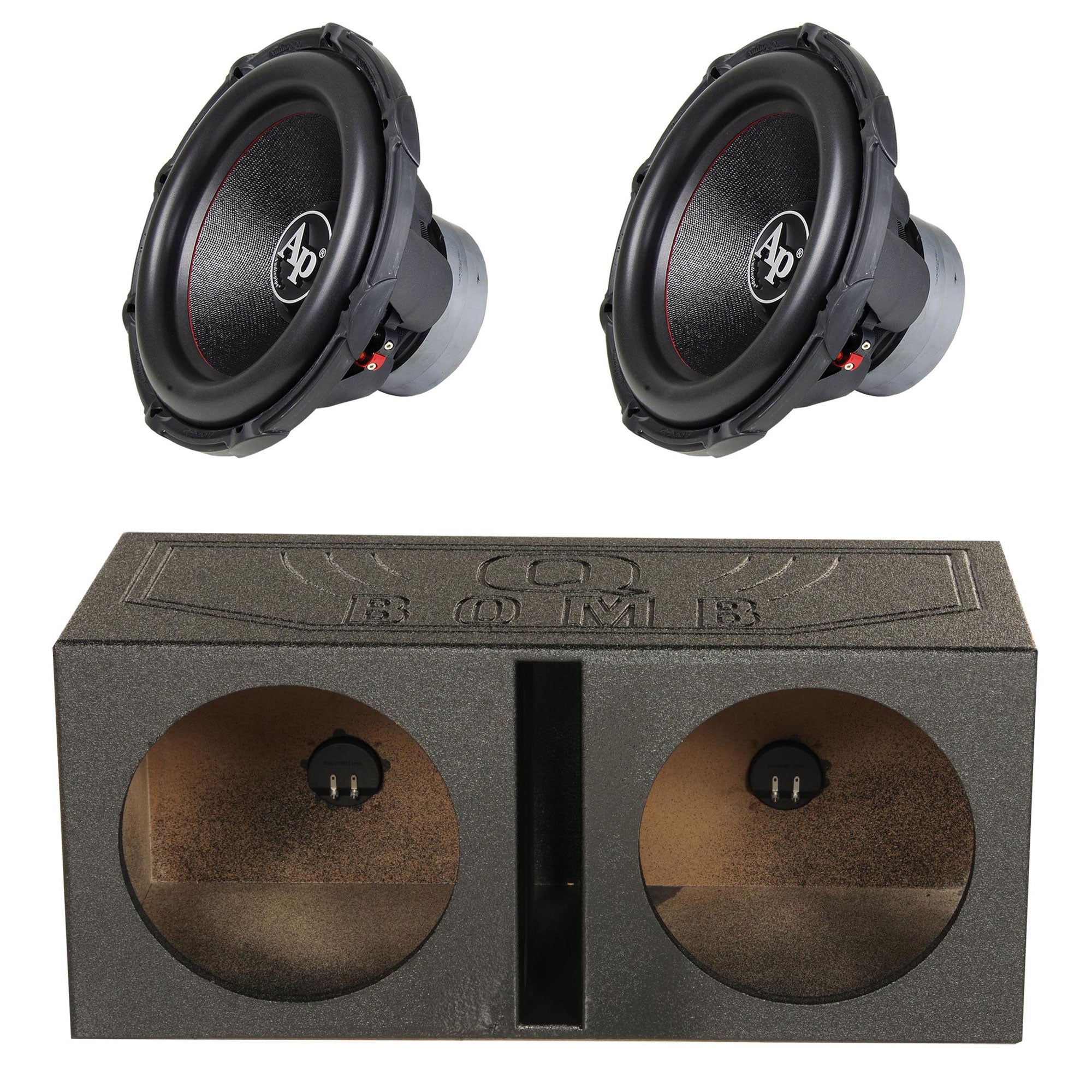 AudioPipe TXX-BDC2-15 High Power 1800W 15" Car Subwoofer (2 Pack) & Dual Sub Box