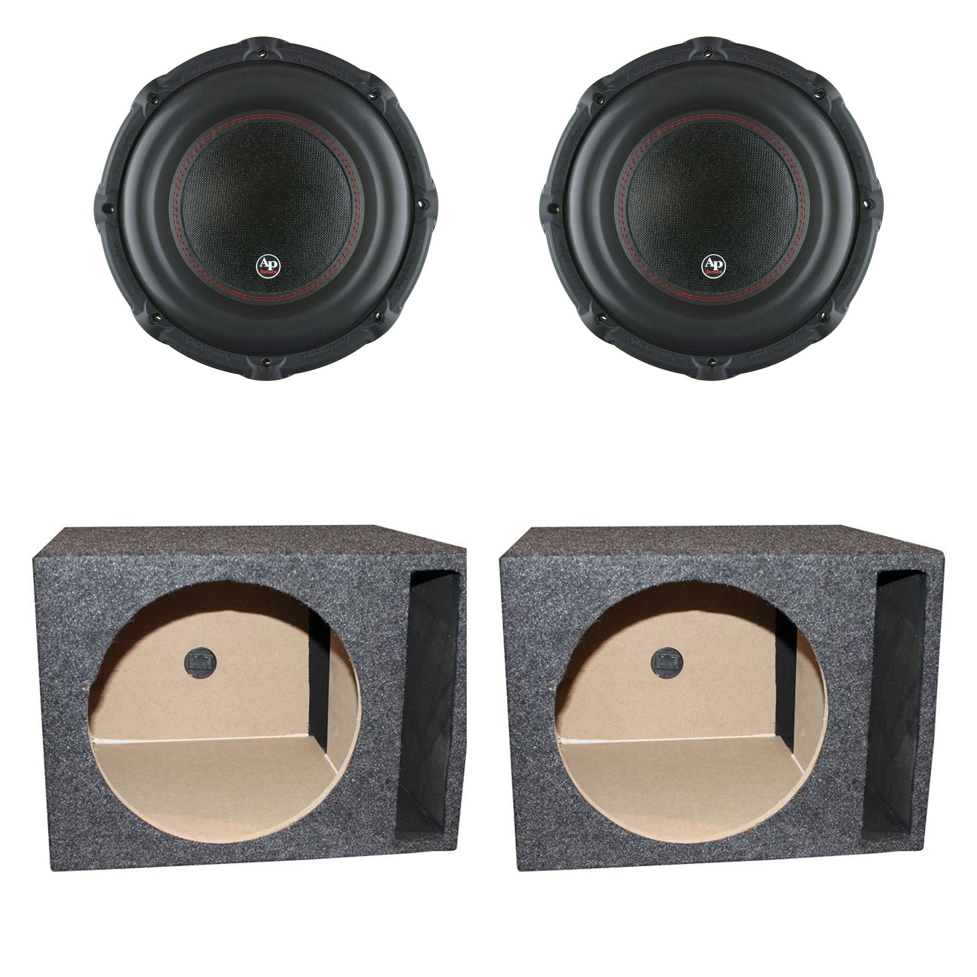 Audiopipe TXX-BD3-12 12 Inch 1800W Car Subwoofer (2 Pack) & Sub Box (2 Pack)