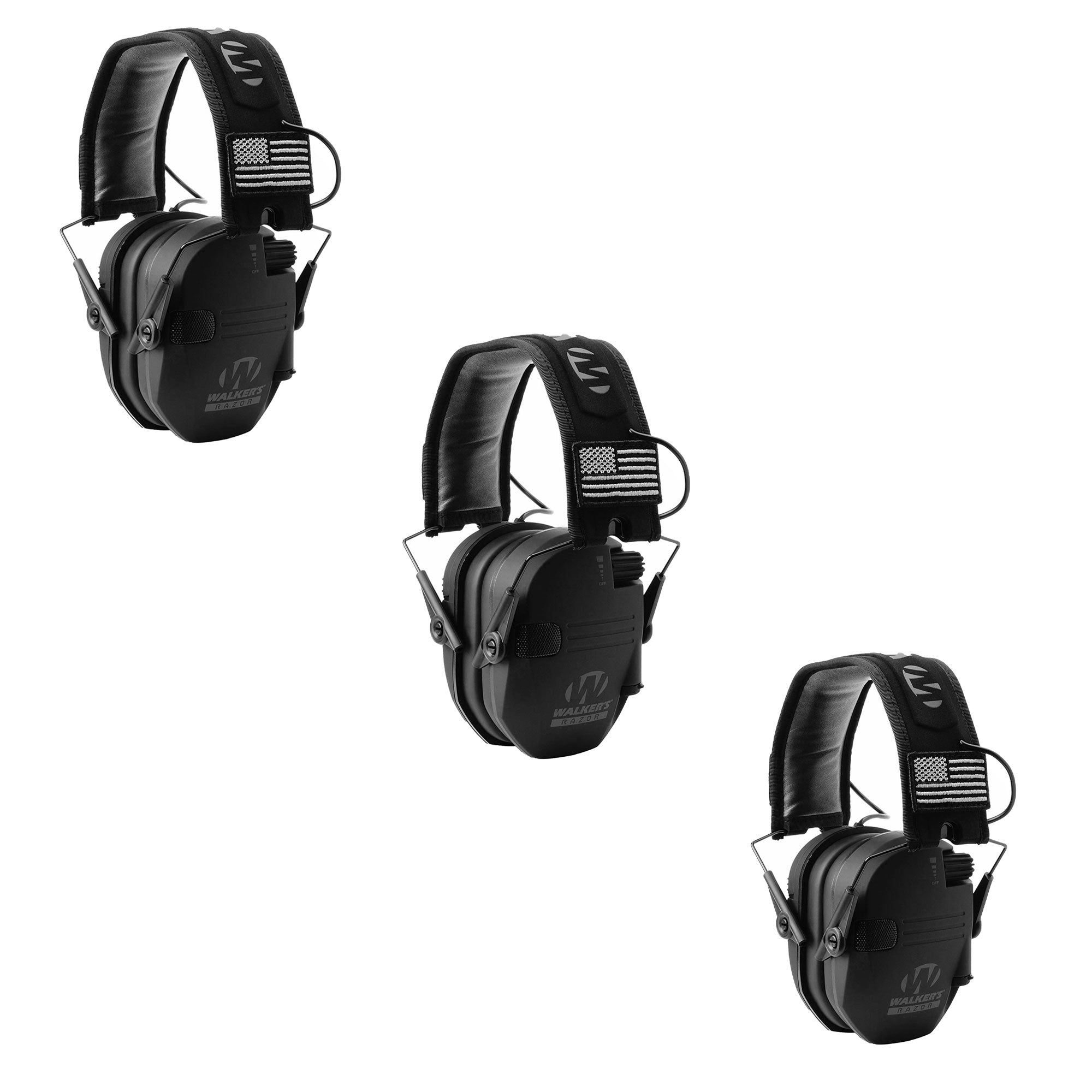 Walkers Razor Slim Shooting Ear Protection Earmuffs, Black Patriot (3 Pack)