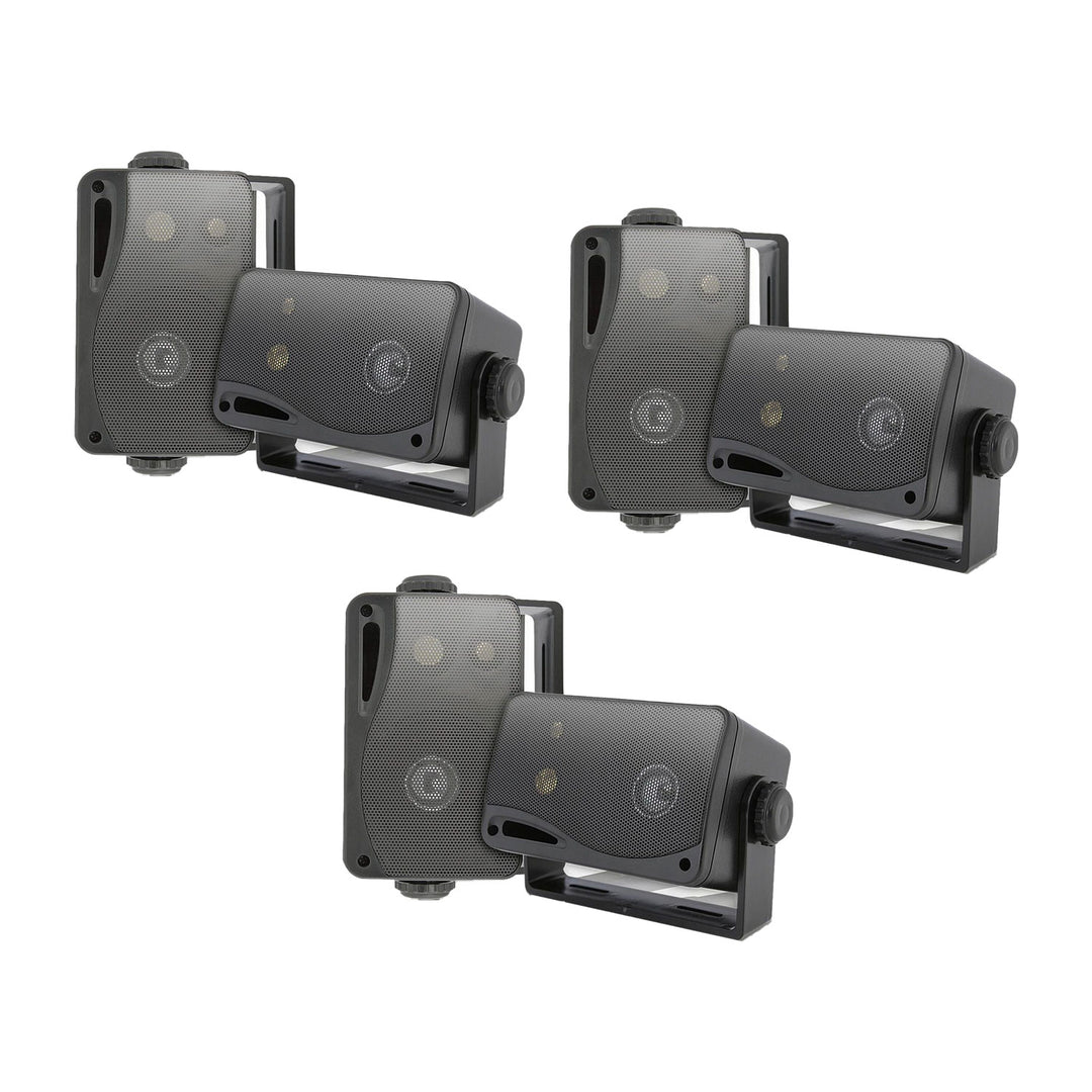 Pyle PLMR24B 3.5 Inch 3 Way Weatherproof Marine Audio Speakers, Black (3 Pair) - VMInnovations