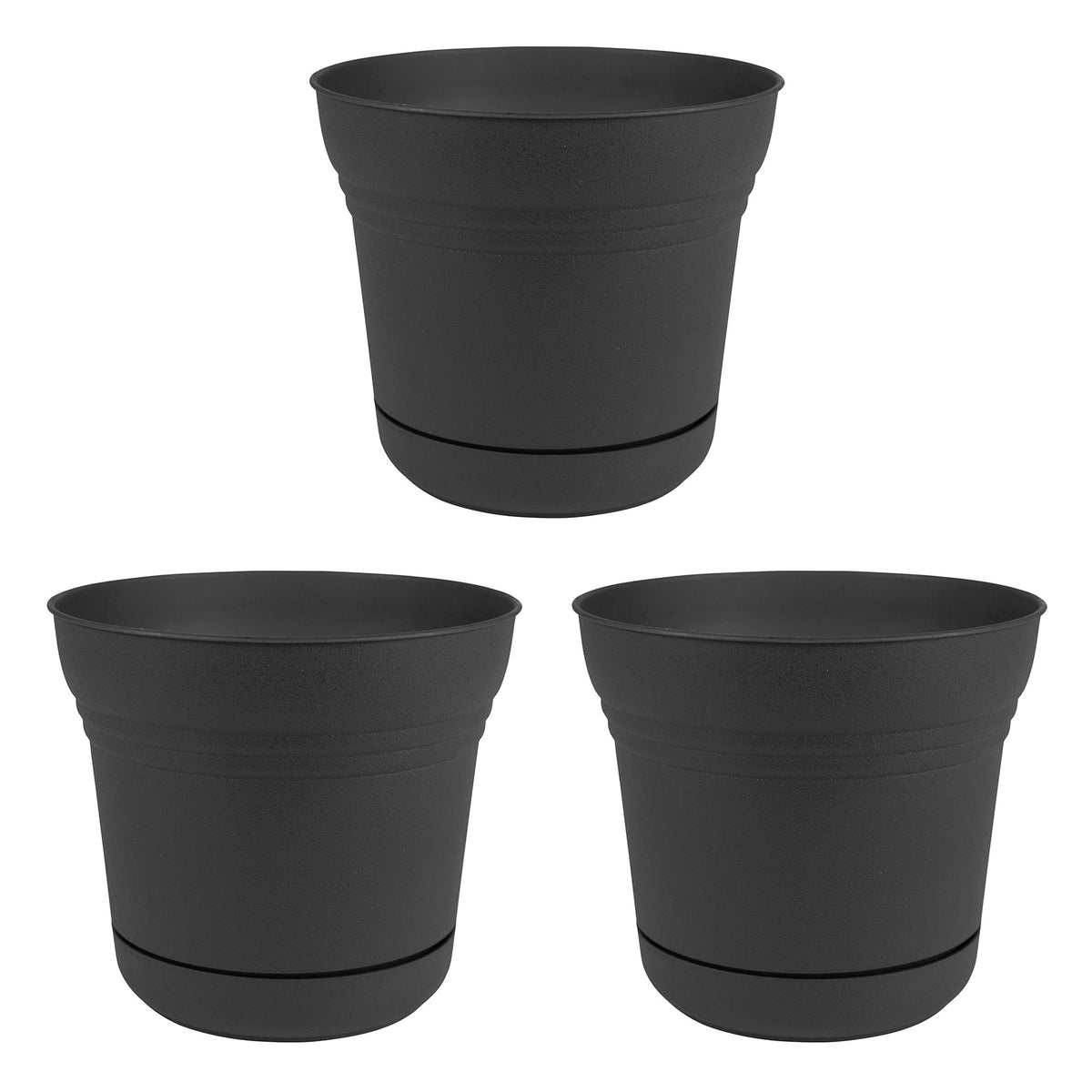 Bloem SP1200 Saturn Indoor Outdoor 12 Inch Planter Pot w/ Saucer, Black (3 Pack)