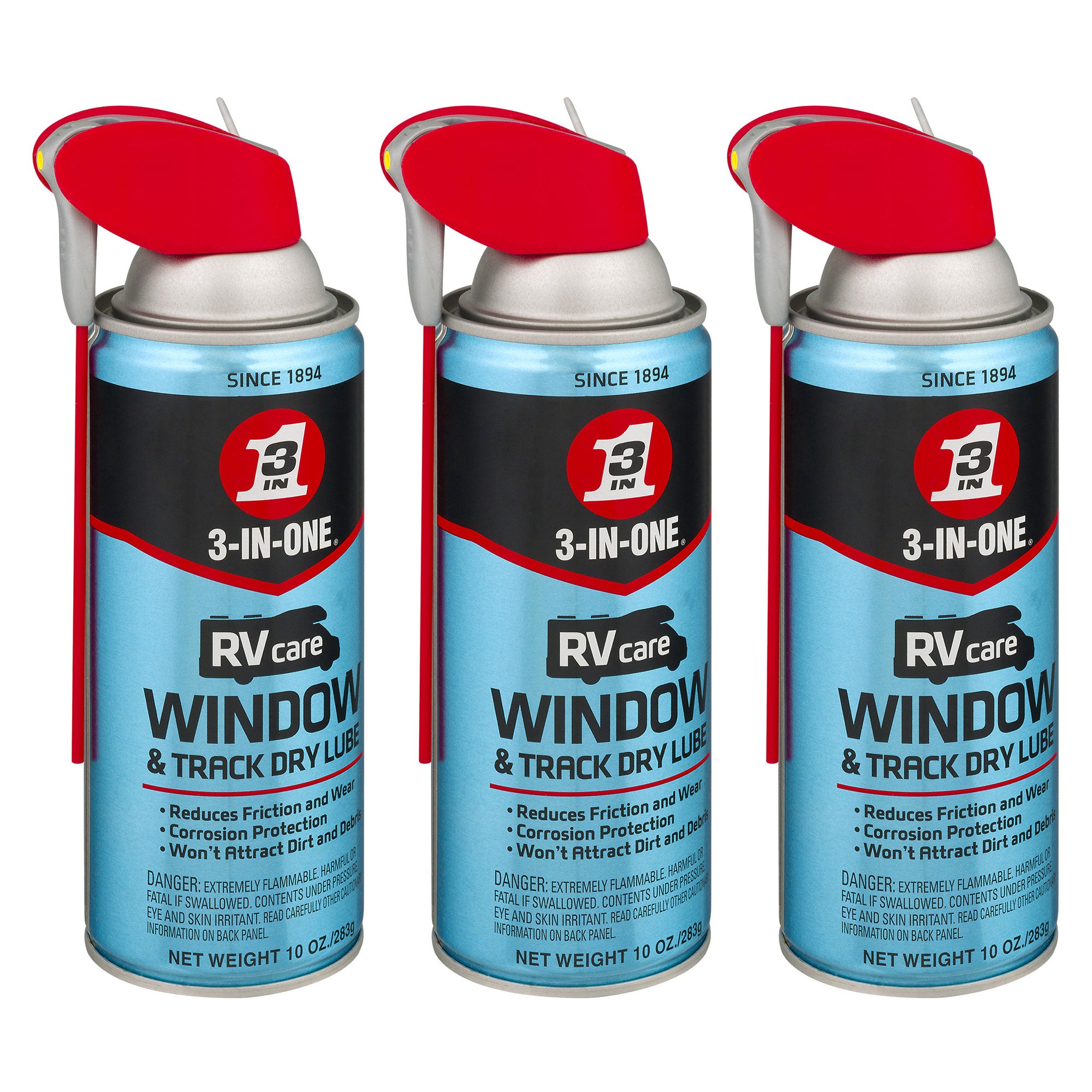 3-IN-ONE Quick Dry RVcare Window and Track Dry Lube w/Straw, 10 Ounce (3 Pack)