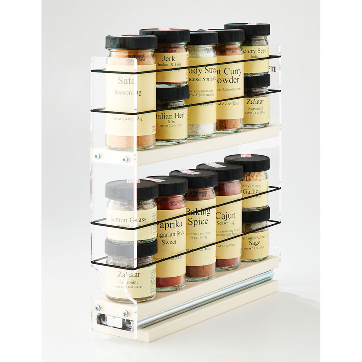 Vertical Spice 10.6" x 2.3" x 10.75" Cabinet Mount 2-Tier Spice Drawer, Cream