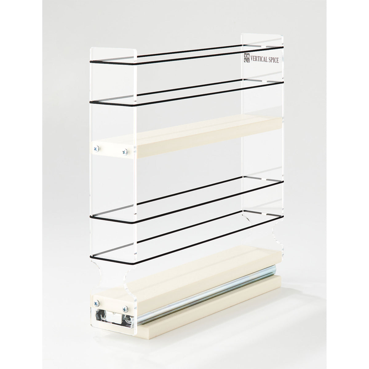 Vertical Spice 10.6" x 2.3" x 10.75" Cabinet Mount 2-Tier Spice Drawer, Cream