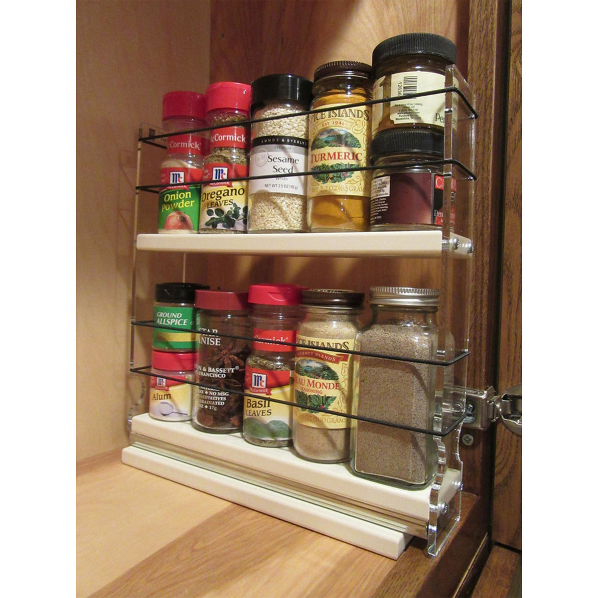 Vertical Spice 10.6" x 2.3" x 10.75" Cabinet Mount 2-Tier Spice Drawer, Cream